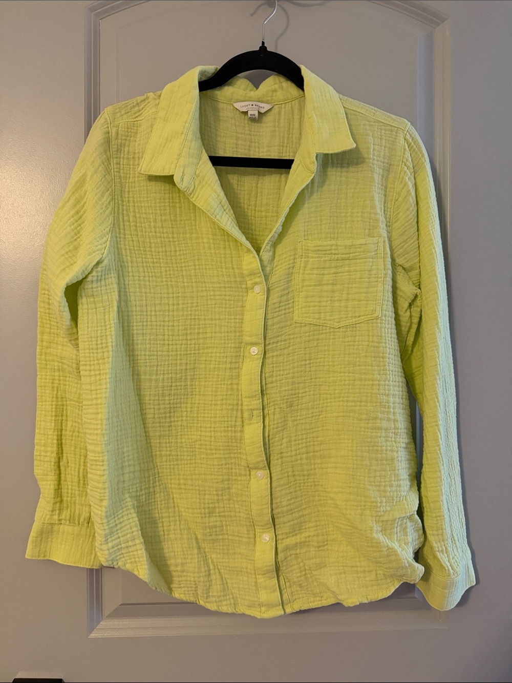 Lucky Brand Neon Yellow Linen Button Up Top